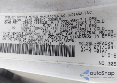 2004 Toyota Sienna Xle Limited from USA, damaged, VIN 5TDZA22C04S160261